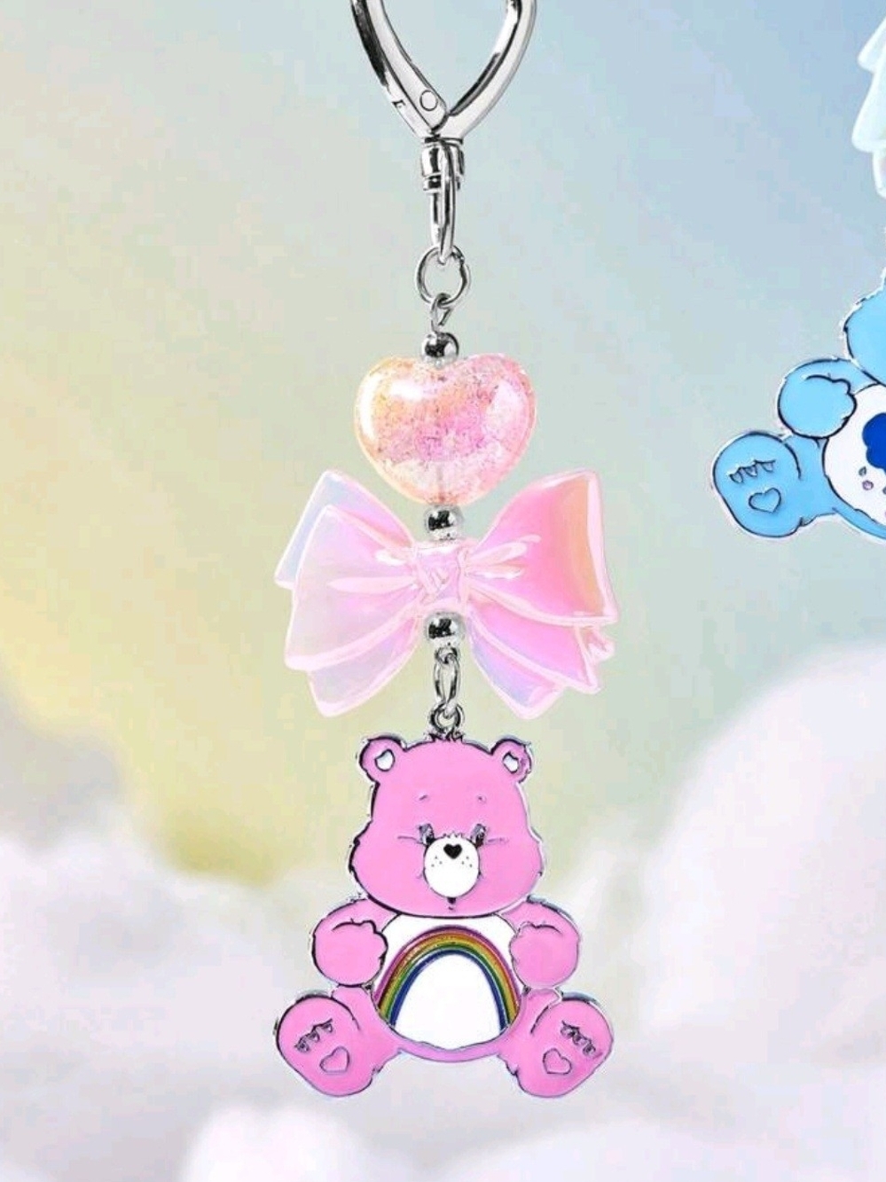 Pink Care Bears Rainbow Keychain Charm